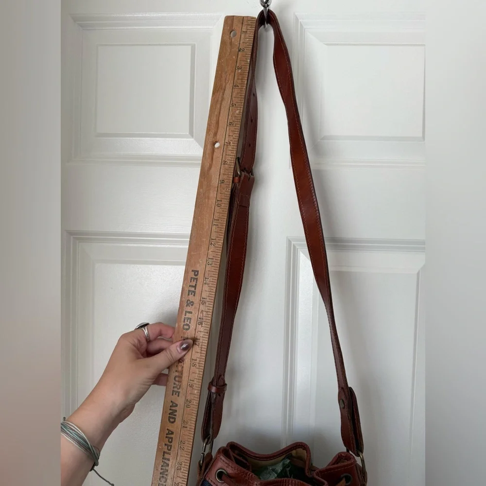 Vintage Polo RALPH LAUREN Green Tartan Plaid Leather Drawstring Bucket Bag 90s - Picture 16 of 16